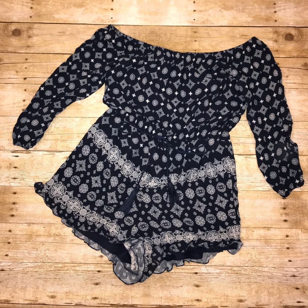 navy off the shoulder romper